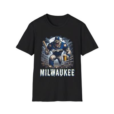 Maglietta Horror Mash-Up Milwaukee Brewers - Abbigliamento Spettrale per Fan del Baseball