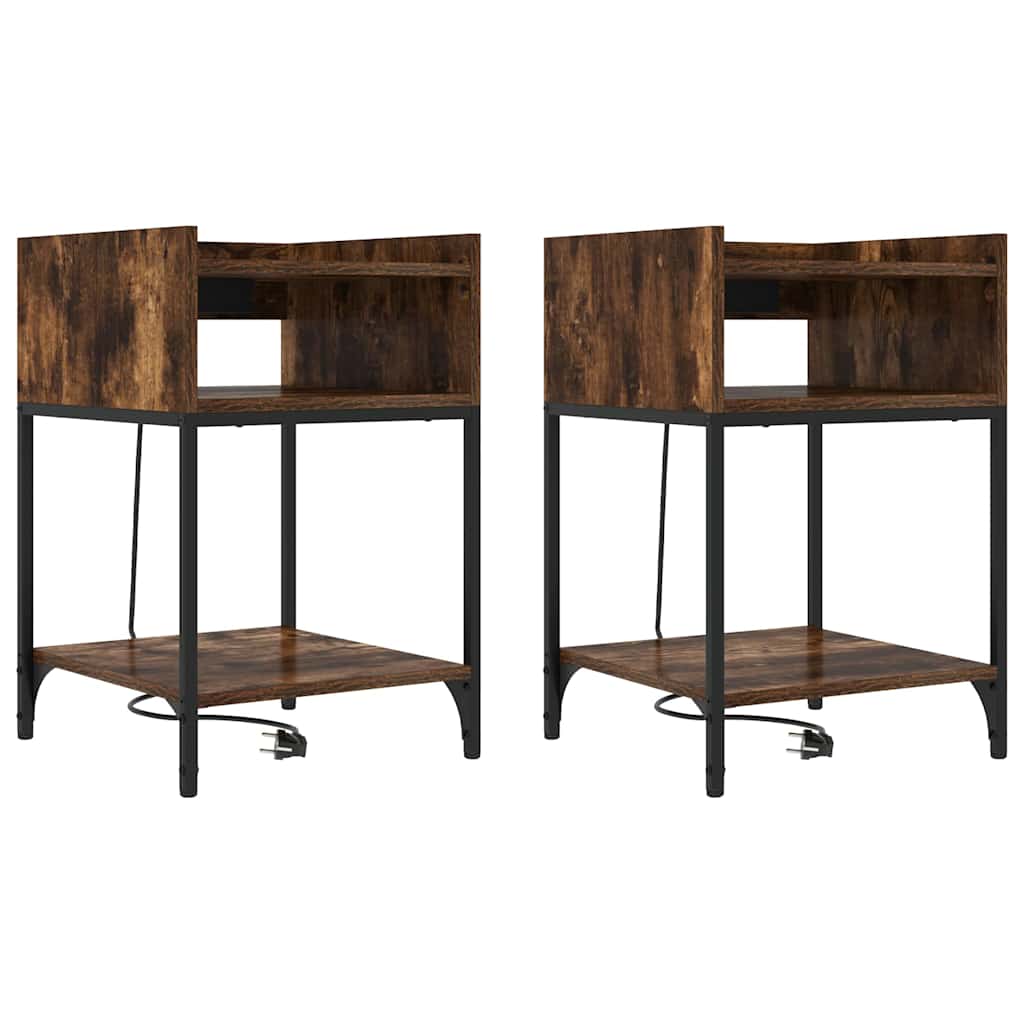 Nightstand with Shelf 2 pcs Smoked Oak 40 x 40 x 61 cm