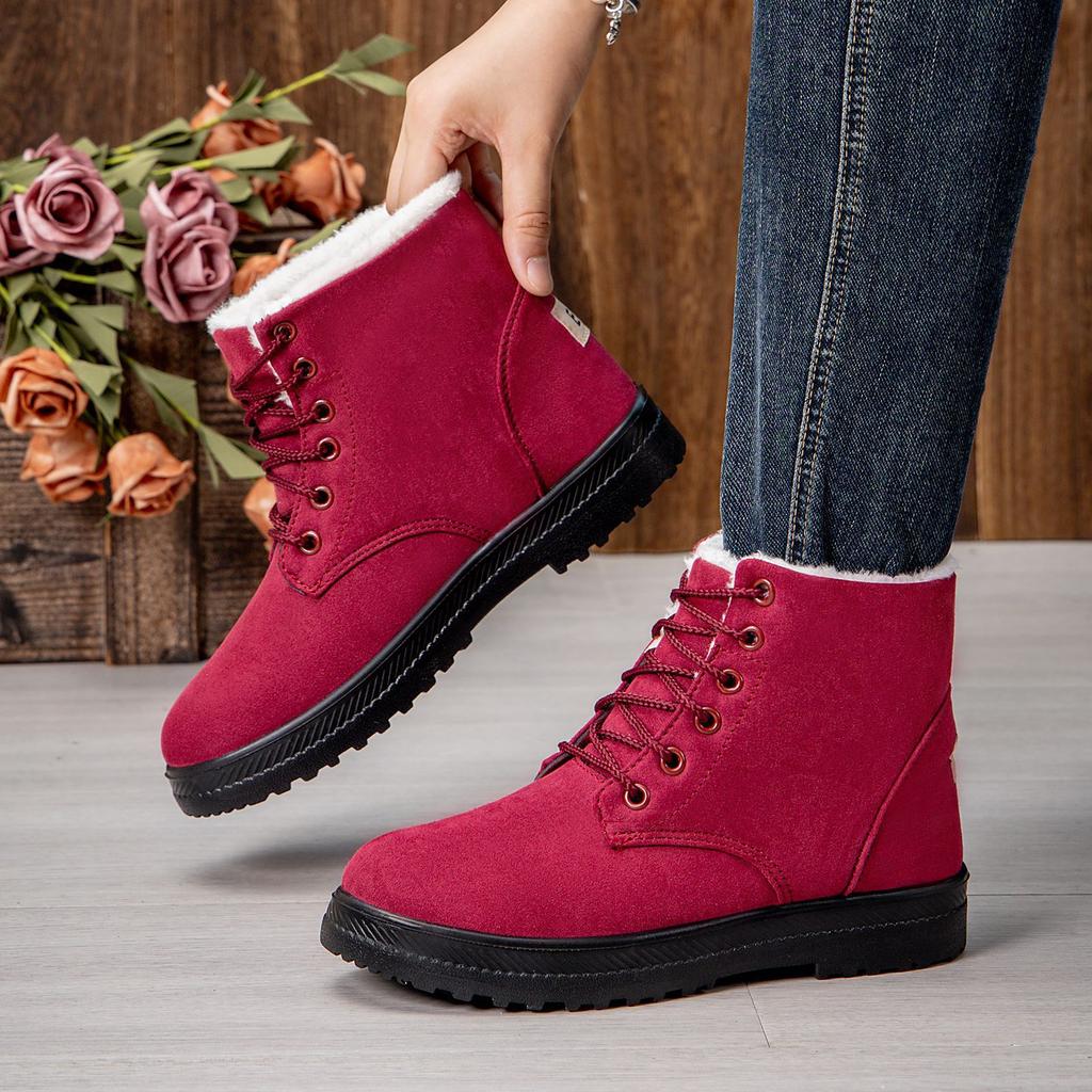 Fashion Winter Suede Ankle Boots for Women Lace-up Short Brown Women Boots Fur Warm Cotton Shoes Woman Casual Platform Snow Boots Ladies