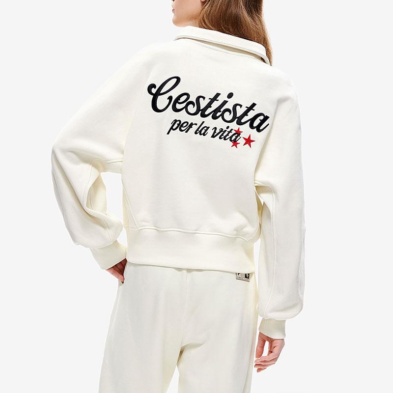 Fila Fusion Letter Logo Oversized Pullover Sweatshirt Women sweatshirts Milk-Beige T11W245206ABG