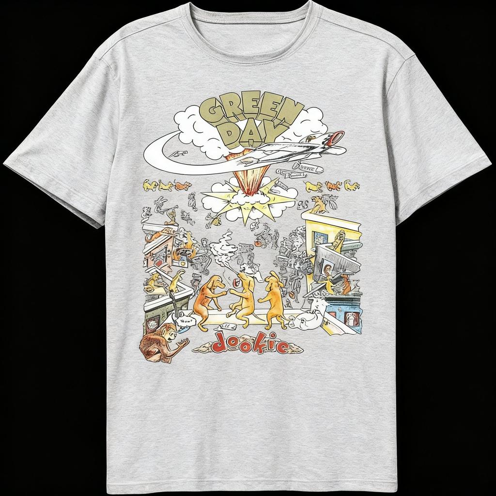 Green Day's "Dookie" Album Charcoal Grey Music Band T-shirt A Unisex Streetwear Comfortable and Versatile Cross-season T-shirt
