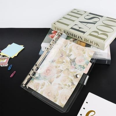 Clear A5 Binder Cover Notebook Shell with Snap Button Closure 6 Ring Loose Leaf Binding Covers for Traveler Planner Diary Pages (Silver Rings, A5