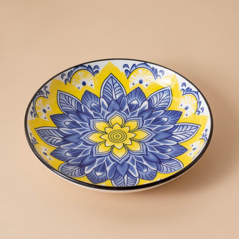 Ceramics Cat Bowl With Bohemia Design Cat Food Bowl Water Plate Snack Dish Large Caliber Anti-Tip With Stand For Neck Protection