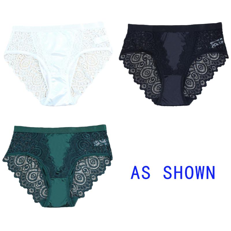 TERMEZY 3Pcs/Lot Women s Sexy Mid‑waist Underpants Lace Trim Spliced Briefs Quick‑dry Breathable Body‑hugging Underwear S