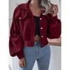 Women Loose Lantern Long Sleeve Corduroy Casual Short Jacket Outerwear