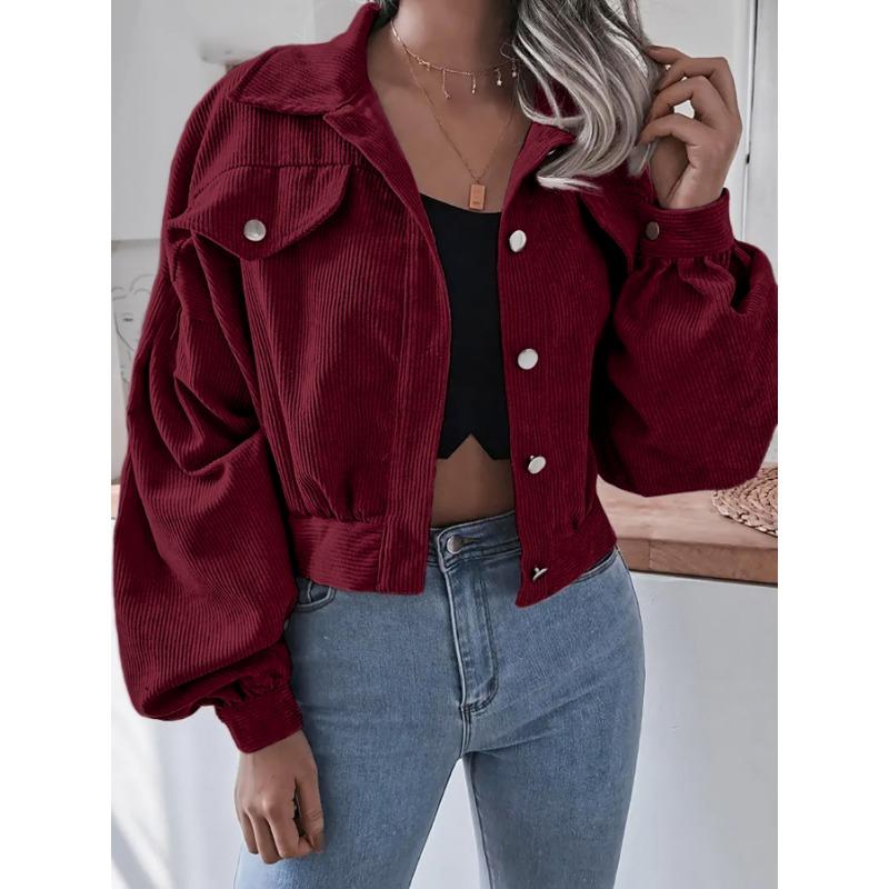 Women Loose Lantern Long Sleeve Corduroy Casual Short Jacket Outerwear