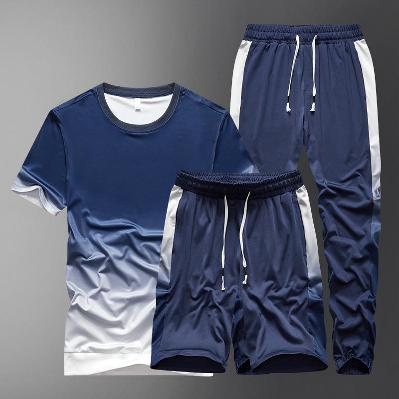 

Повседневный спортивный комплект Tie Dye Gradient для мужчин, летний комплект из трех предметов с короткими рукавами XXXL синий