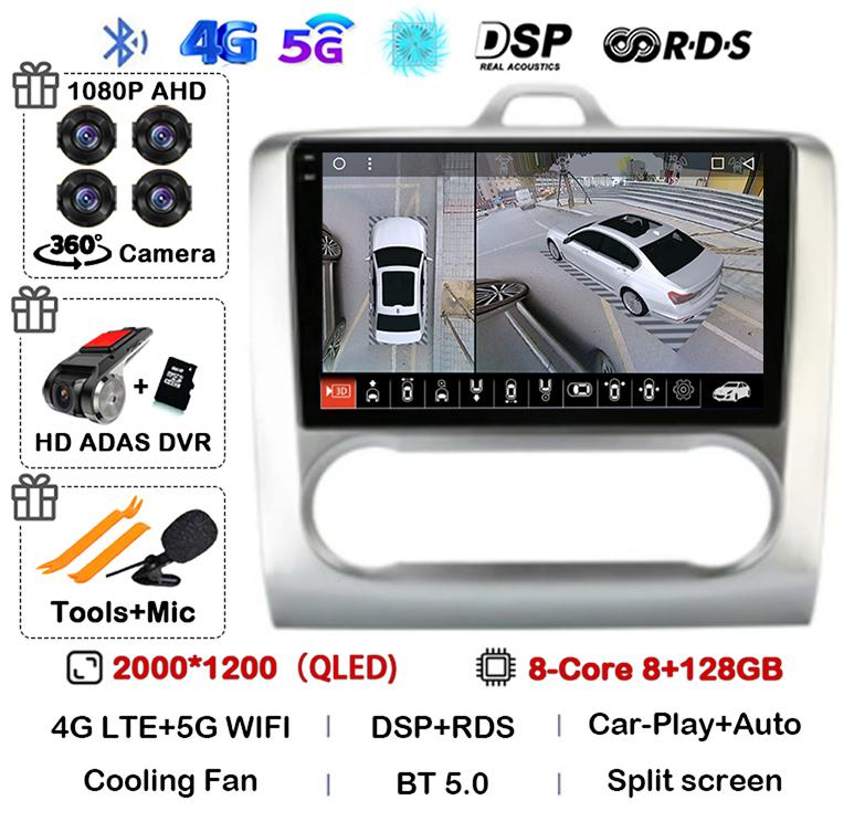 Android 14 Carplay Auto Car Radio For Ford Focus 2 3 Mk2 Mk3 2004 2005-2011 WIFI+4G Multimedia GPS 2 Din Autoradio Player Stereo