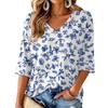 Women's V-Neck Retro Floral Print Lightweight Blouse for Spring and Summer