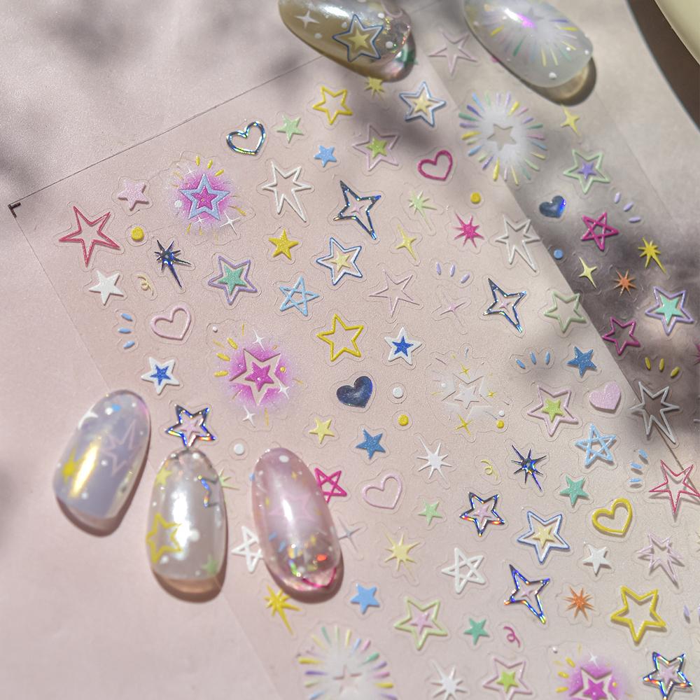 Charming Hollow Stars Love Geometric Five-pointed Star Self Adhesive 5D Nail Art Decorations Stickers Shiny Manicure Decal