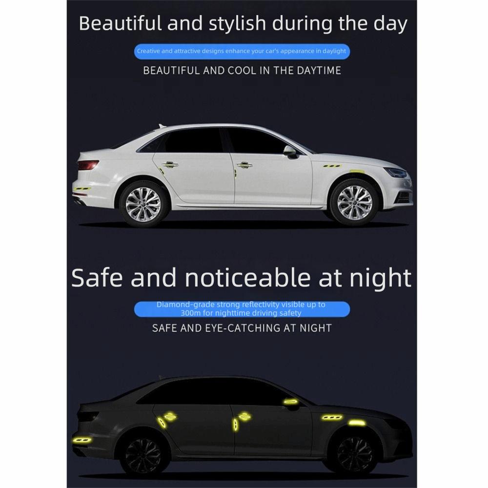 8Pcs/Set Carbon Fiber Car Handle Protector Self-Adhesive Anti-Scratch Car Door Guard Easy To Install Reflective