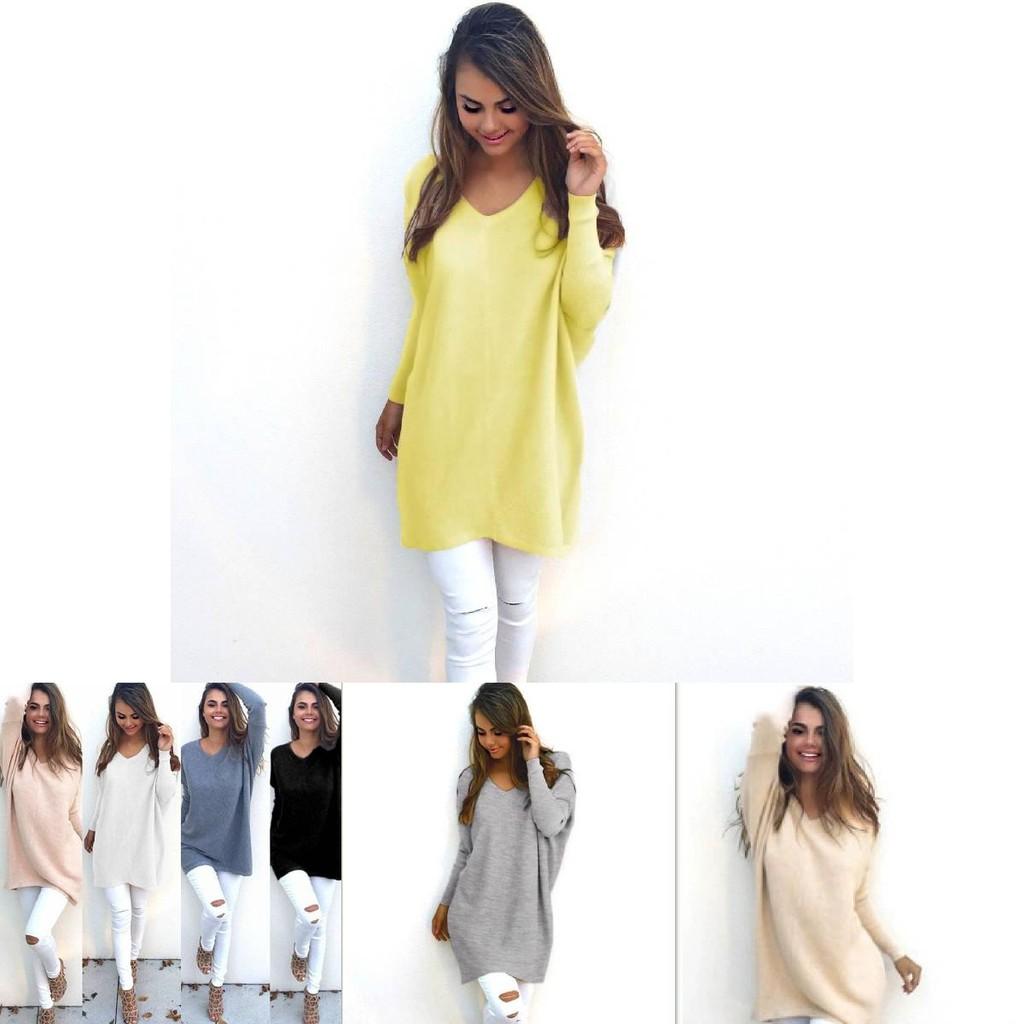 Sweet Girly Vneck Pullover Long Sleeve Top Womens Slim Fit Polyester Autumn Casual