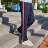 Unisex Dark Blue Red White Straight-Leg School Uniform Pants - Lightweight, Loose-Fit Sportswear for Students, Suitable for Spring and Autumn.
