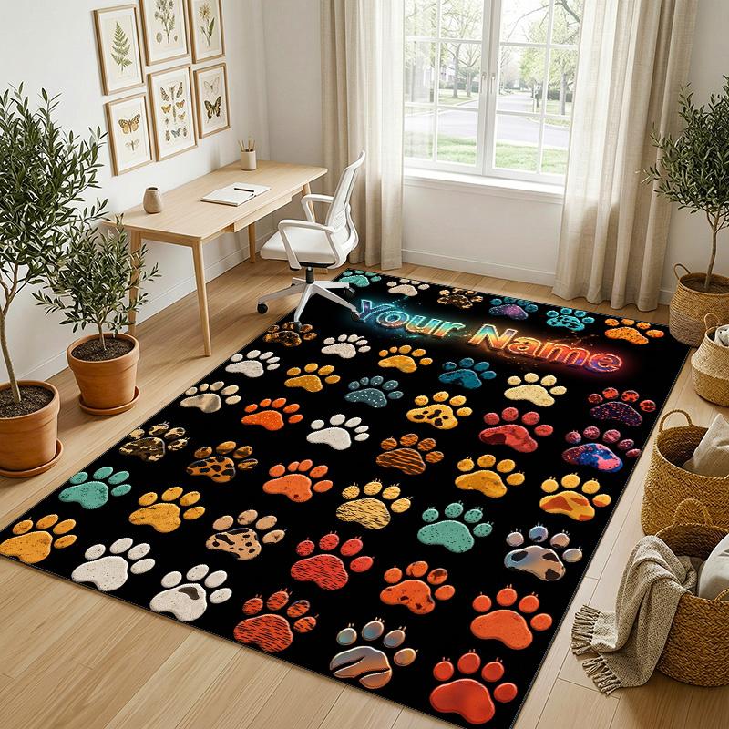 Dog Theme Crystal Velvet Rug Personalized Custom Name Text Soft Floor Mat Home Decor