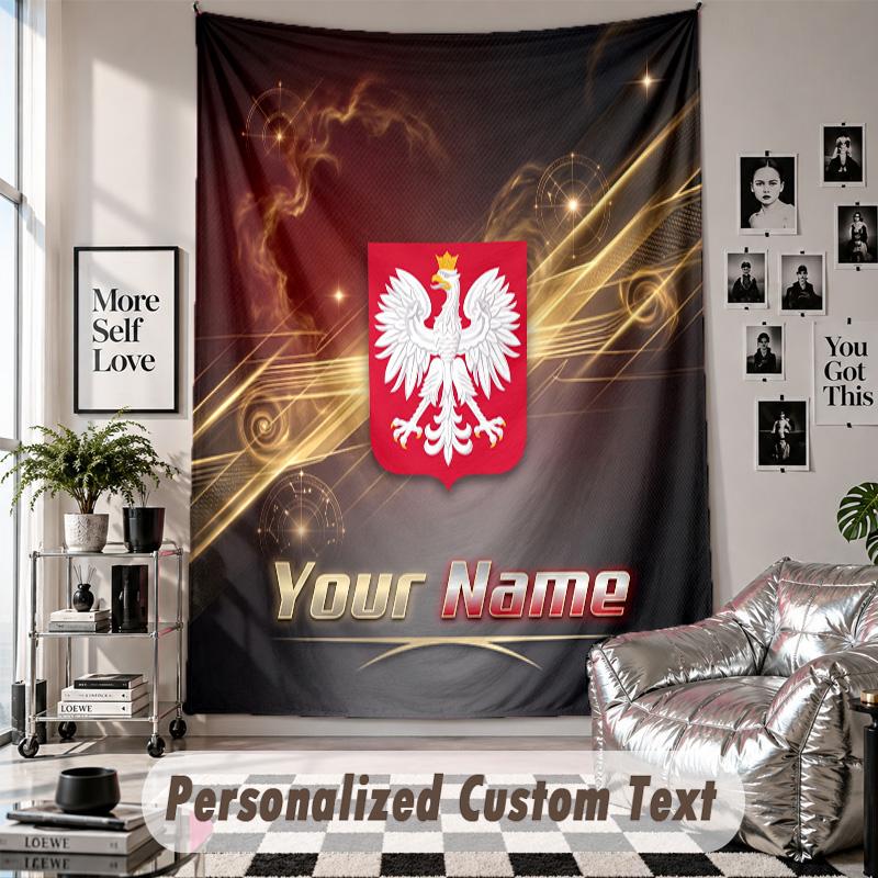 Custom Tapestry Wall Hanging, Poland Football Personalized Name Text Home Wall Decor