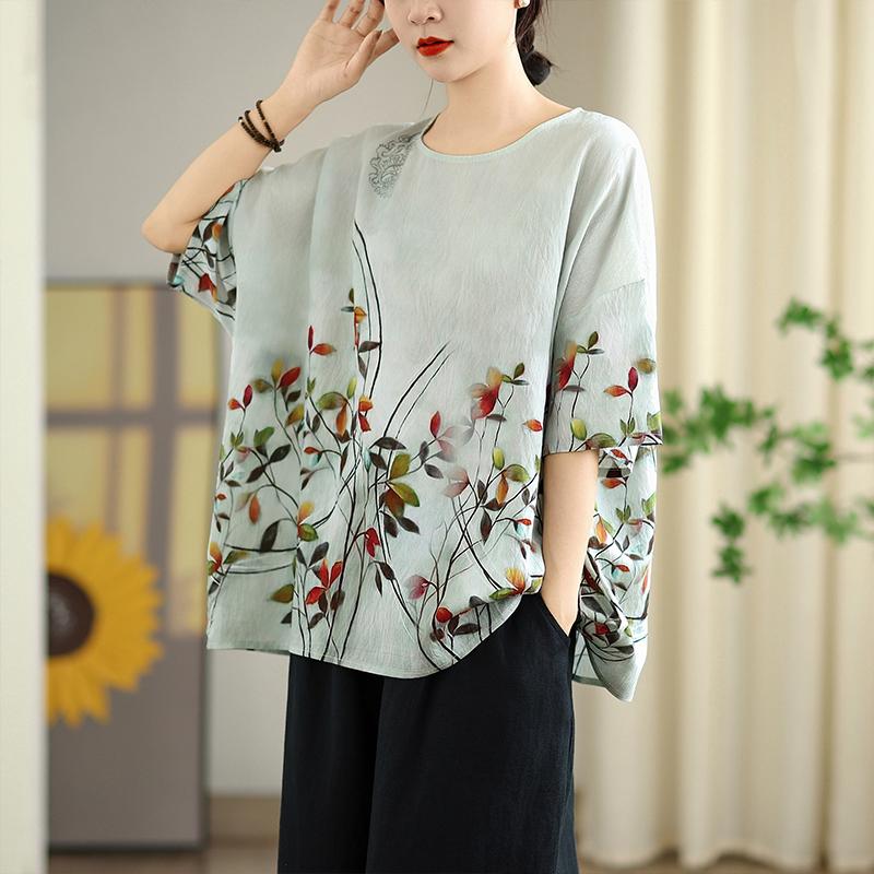 DIMANAF 2026 Große Größen Neues T-Shirt Damen T-Shirts Blumenmuster Locker Lässig Rundhals Damen Oberteile Blusen Hemden Oversize Sommer