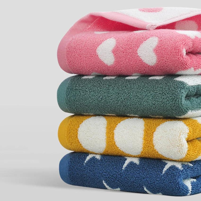 Cotton Bathroom Accessories Sets Dots Stars Striped Heart Pattern Soft Face Towel Super Absorbent Thick Hand Towels Kids Adults