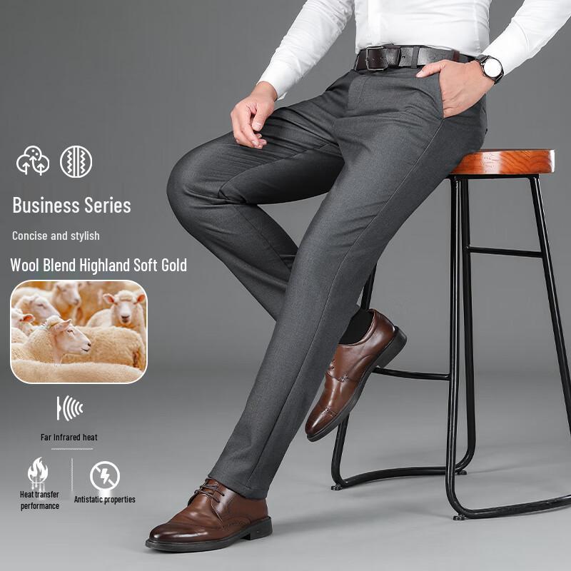 

Eleten Men s Wool Blend Straight-Leg Business Casual Pants 35