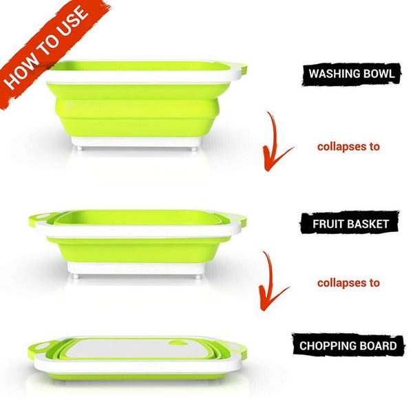 4 In 1 Multi-Board No More Tools Drain Basket Foldable for Kitchen Fruit Vegetables