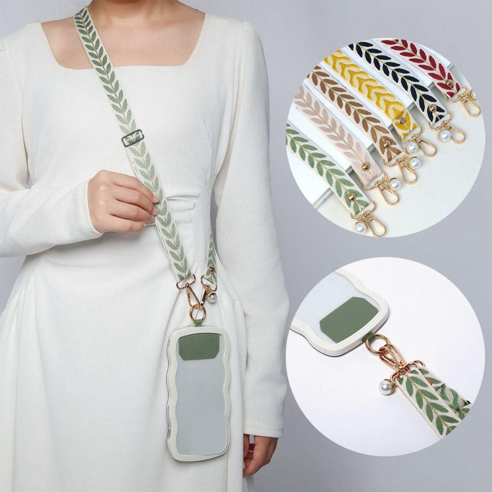 Pearl Pendant Phone Antilost Lanyard Wide Cloth Cell Phone Lanyard  Shoulder Strap