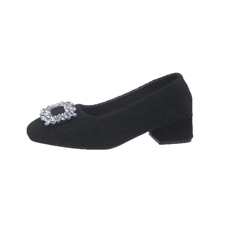 

[youshilai] French retro woolen temperament shallow mouth low heel rhinestone single shoes women s 2025 spring single shoes 35