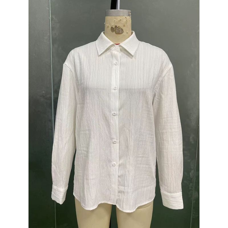 

Loose Long Sleeve Shirt Fashion Wind New Fashion Casual Loose Long Sleeve Shirt Top White XL