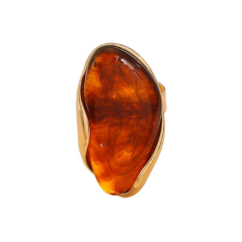 Nieuw Onregelmatig Ontwerp Bruin Groen Roze Hars Geometrische Verstelbare Ring Vintage Goudkleur Open Vingerring voor Vrouwen Sieraden Cadeau