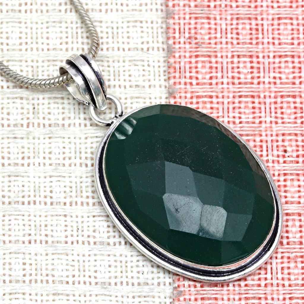 Onyx Green Pendant Set Earrings Jewelry Gemstone Handmade Ethnic