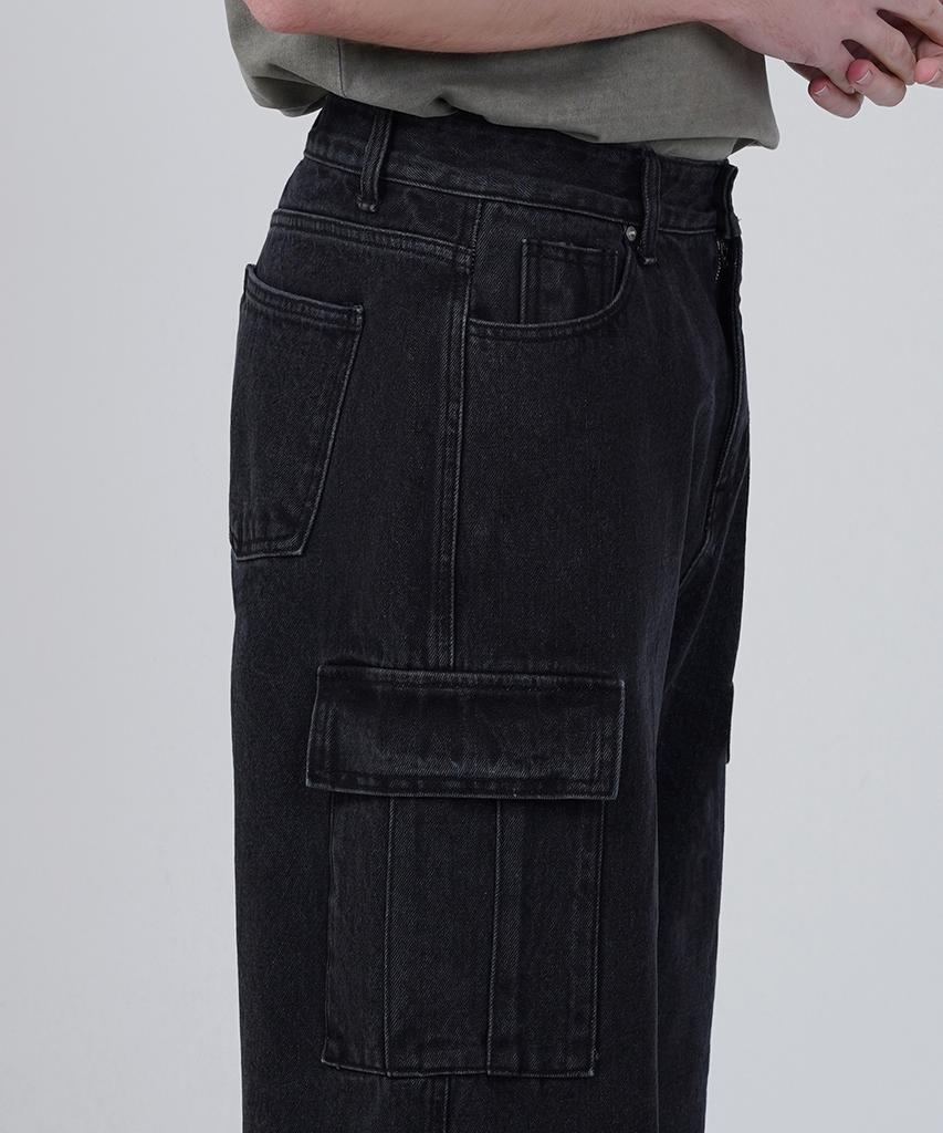 GAKKAI UNIONS Wide Denim Cargo Pants Black