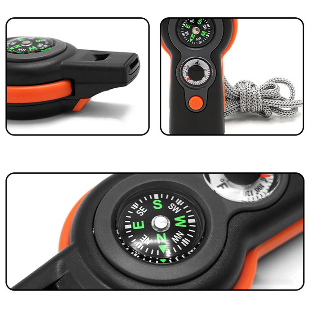 Multifunktionale Outdoor-Pfeife mit LED-Lichtern, Thermometer, Kompass, Überlebenspfeife, Praktisch