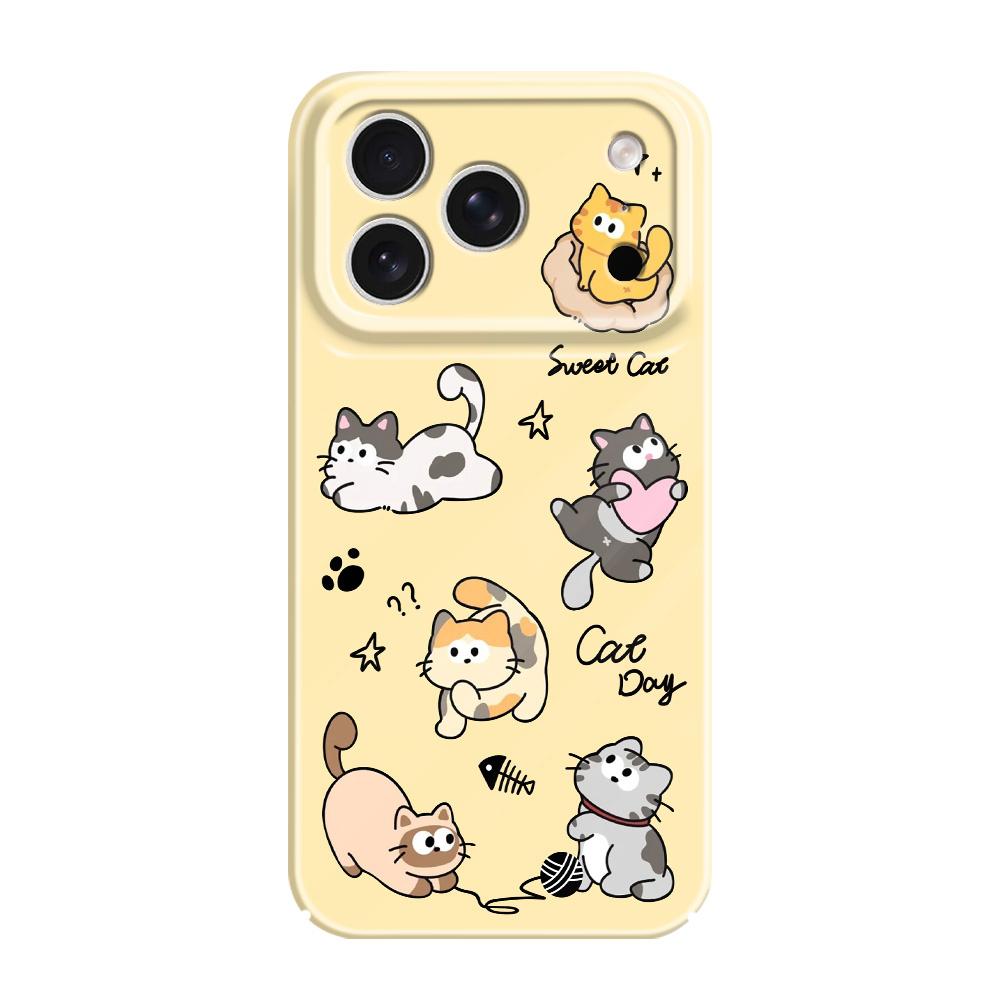 

Happy Cat Phone Case For iPhone 17 Air 16 16E 15 14 Plus Pro Max Film Hard Cover iPhone 17 ProMax