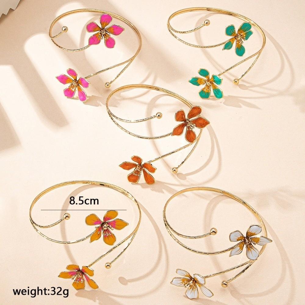 Adjustable Open Cuff Bracelets Enamel Drop Flower Floral Bangle Vintage Armlet