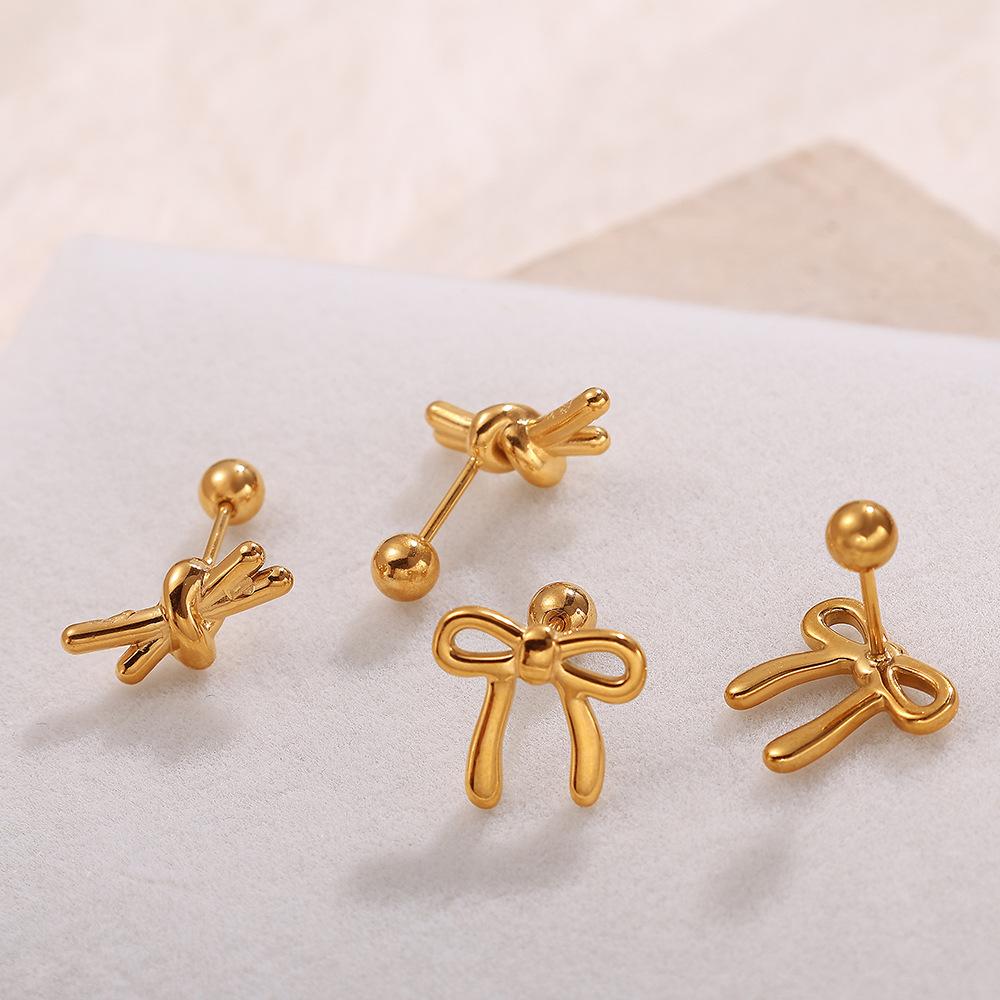 Premium Diamond Bow Earrings Stainless Steel Gold Plated Fashion Daily Earrings Women