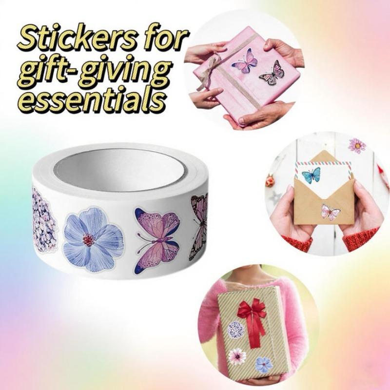 1-5 rolls Butterfly Flowers Stickers 2.5cm/1.0inch Diy Decals Decor Use To Adorn Gifts Notebook Kettle Phone Seal Labels