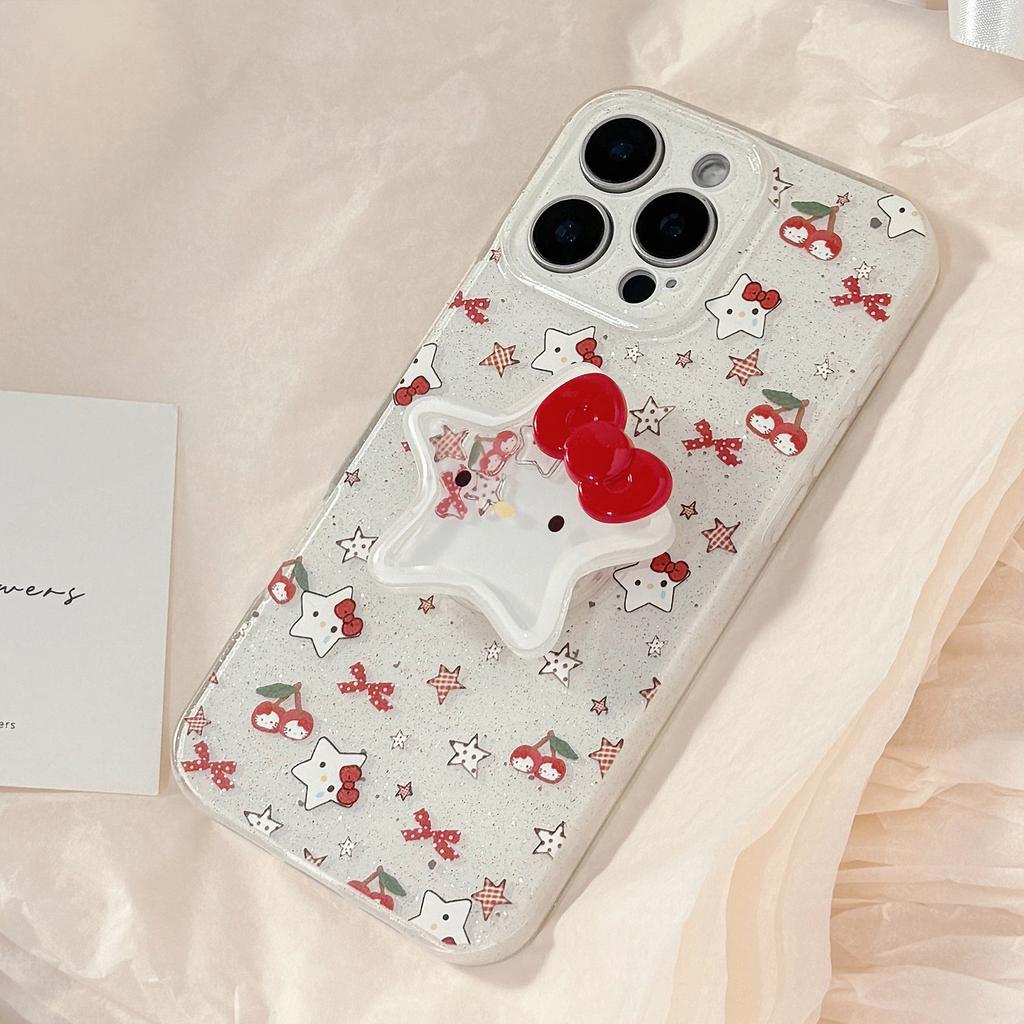 Glitter for IPhone16 for Apple Phone Case 13 Cherry Cat Shaker 15 Promax Stand 17 Pendant