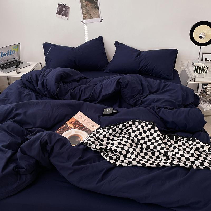 Japanese Solid Color Bed Set - Skin-Friendly, Breathable Sheets and Quilt Cover for Dormitories