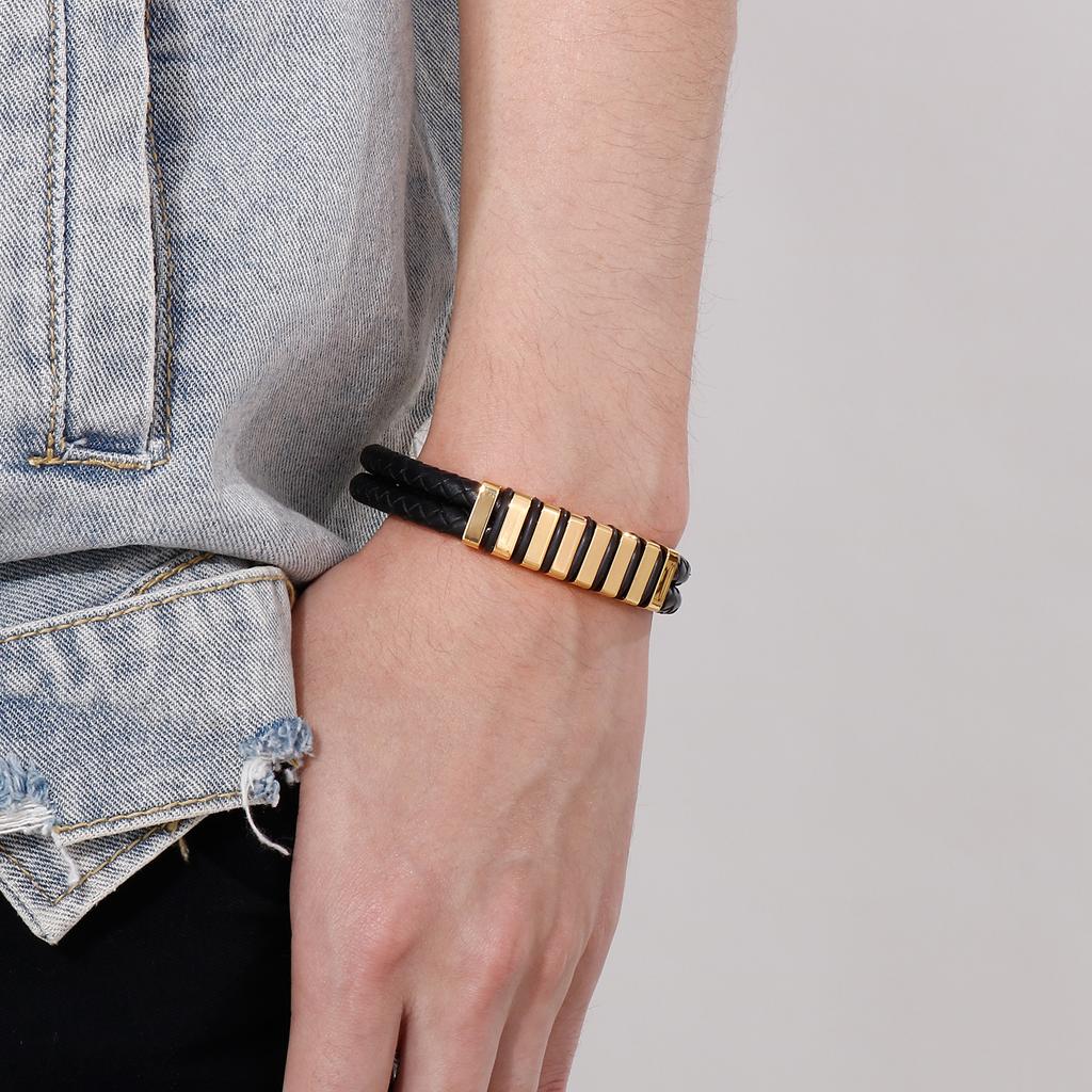 KALEN Stainless Steel Cowhide Leather Bracelets for Men Black Braid Chain Bracelet Men's Magnetic Genuine Gift 3 Color Jewelry