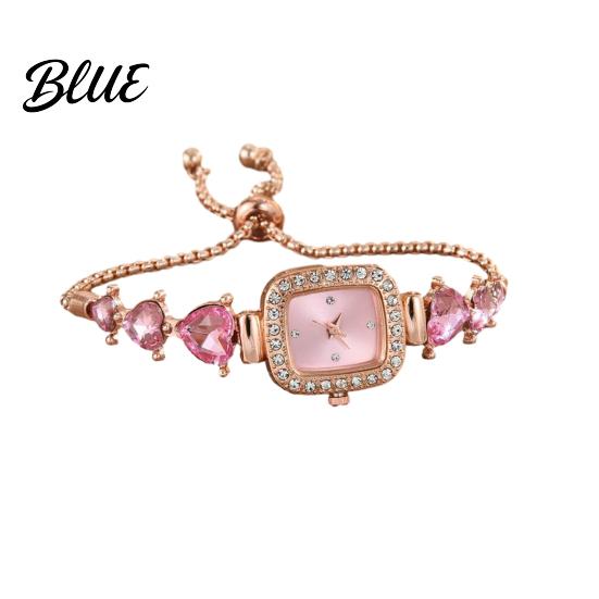 Rhinestone Embellished Watch Women Bracelet Small Square Dial Analog Quartz