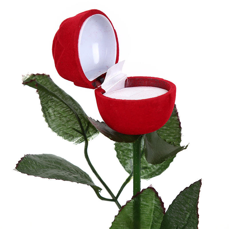 Pop 1Pc Red Rose Flower Velvet Jewelry Storage Box Engagement Ring Box