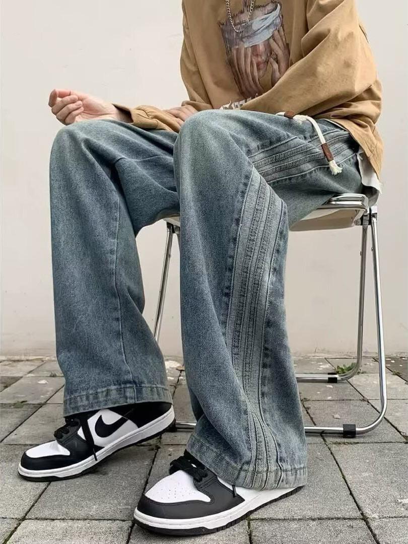 

JYL Men s Blue Jeans Summer Thin Drawstring Loose Wide-Leg Denim Pants 3XL безодня