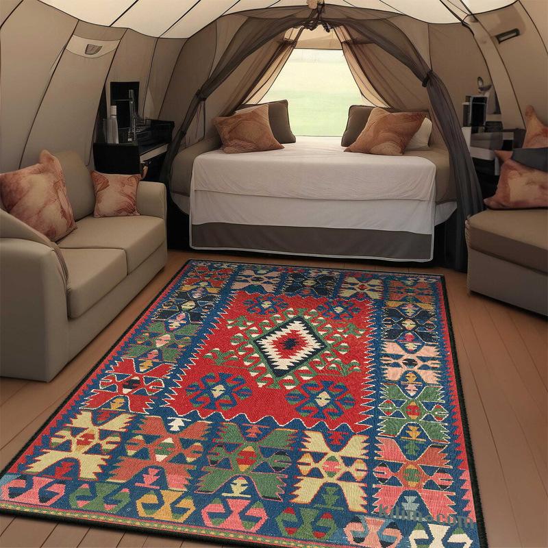 Tapis à Motif Ethnique Marocain Rétro Grande Surface pour Salon Chambre à Coucher Canapé Paillasson Décoration Tapis Tapis de Sol Antidérapant 40x60cm