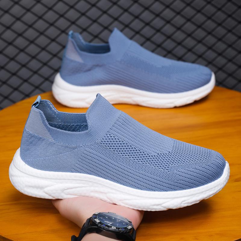 Men's Shoes One-pedal Lazy Shoes Autumn New Mesh Breathable Casual Shoes Foreign Trade Fly-woven Soft-soled Socks Shoes
