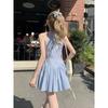 Summer Blue Stripe Knit Dress With Spliced Design For Streetwear Enthusiasts