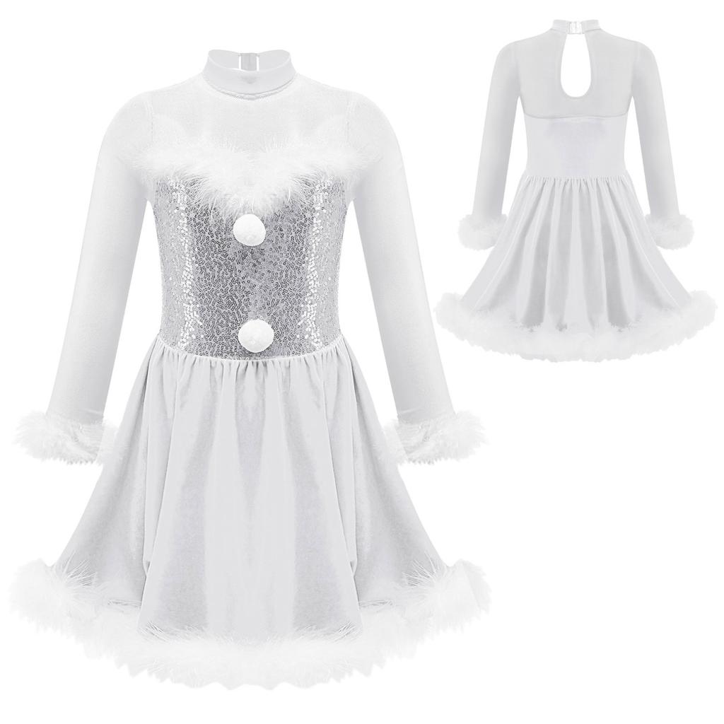 Kinder Mädchen Weihnachtskostüm Weihnachten Neujahr Bühne Dancewear Pailletten Santa Party Cosplay Kleid Samt Schlüsselloch Rückentanz Kostüm