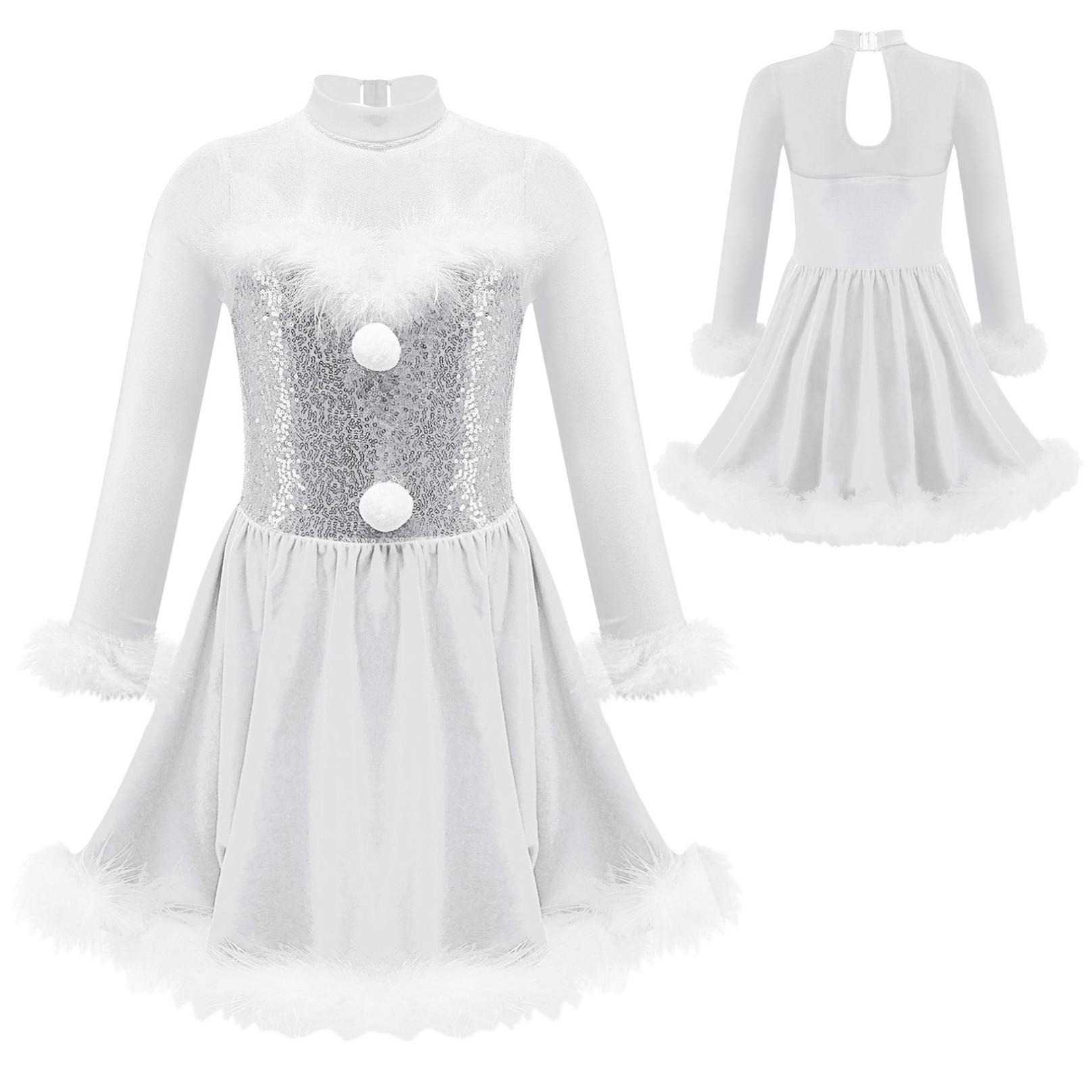 

Діти, дівчата, різдвяний костюм, різдвяний, новорічний сценічний танцювальний одяг, блискітки, косплей-сукня для вечірки Санта Клауса, оксамитовий танцювальний костюм із замковою щілиною на спині 5-6 Years білий