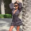 V-Neck Printed Lace Mini Dress Female Ruffled Fashion High Waist Slim Bandage Summer Short Luxury Party Women's Mini Dress