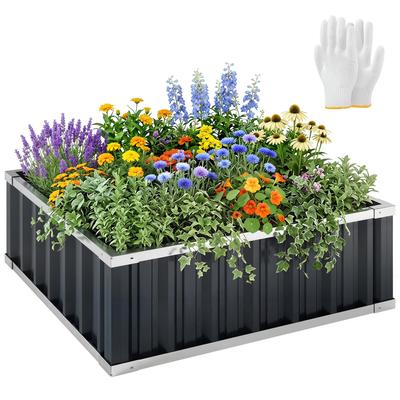 Steel Raised Garden Bed, Open Bottom, Tool-Free Assembly, 90x90x30 Cm