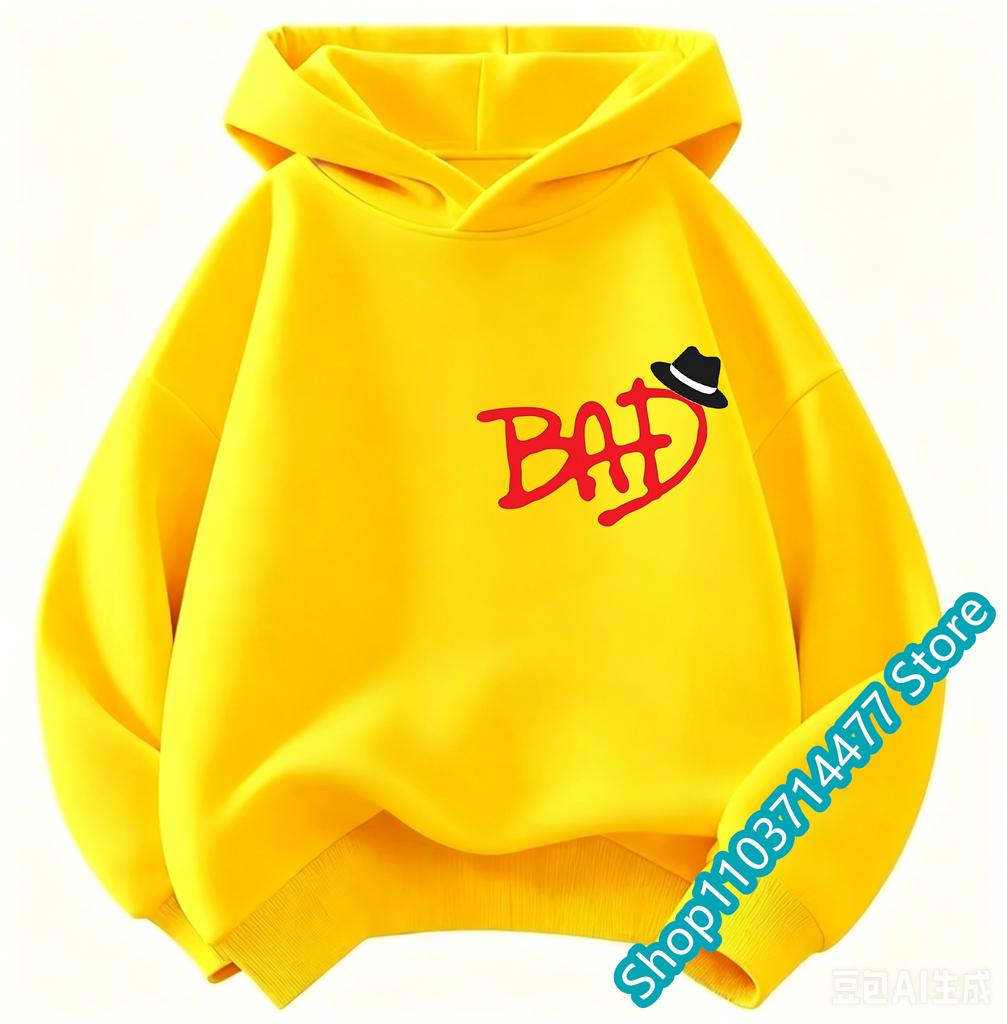 New Children Hooded Sweatshirt Michael Jackson Retro Letter Figure Print Pullover Kids Boys Girls Casual Vintage Fashion Hoodie