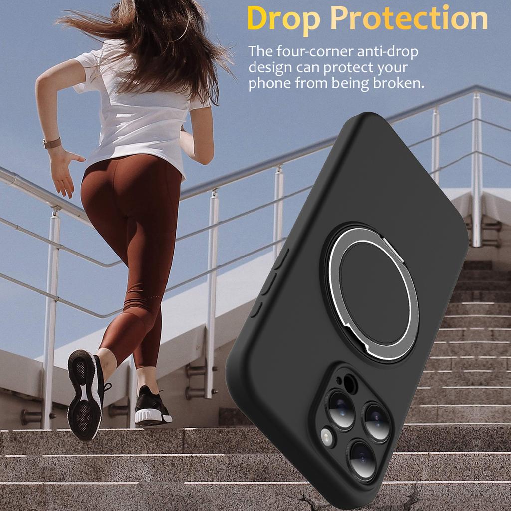 For iPhone 15 Pro Max Case Compatible with MagSafe Metal Kickstand PC+Silicone Phone Cover