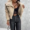 2025 European Autumn/Winter Lambswool Biker Style PU Leather Jacket for Women